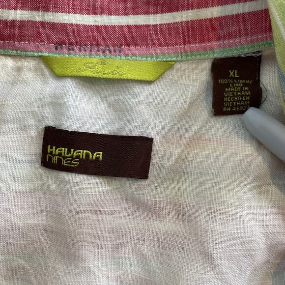 Havana Nine Men's Linen Striped Short Sleeve Button Up Shirt Size XL Preppy - Picture 11 of 15